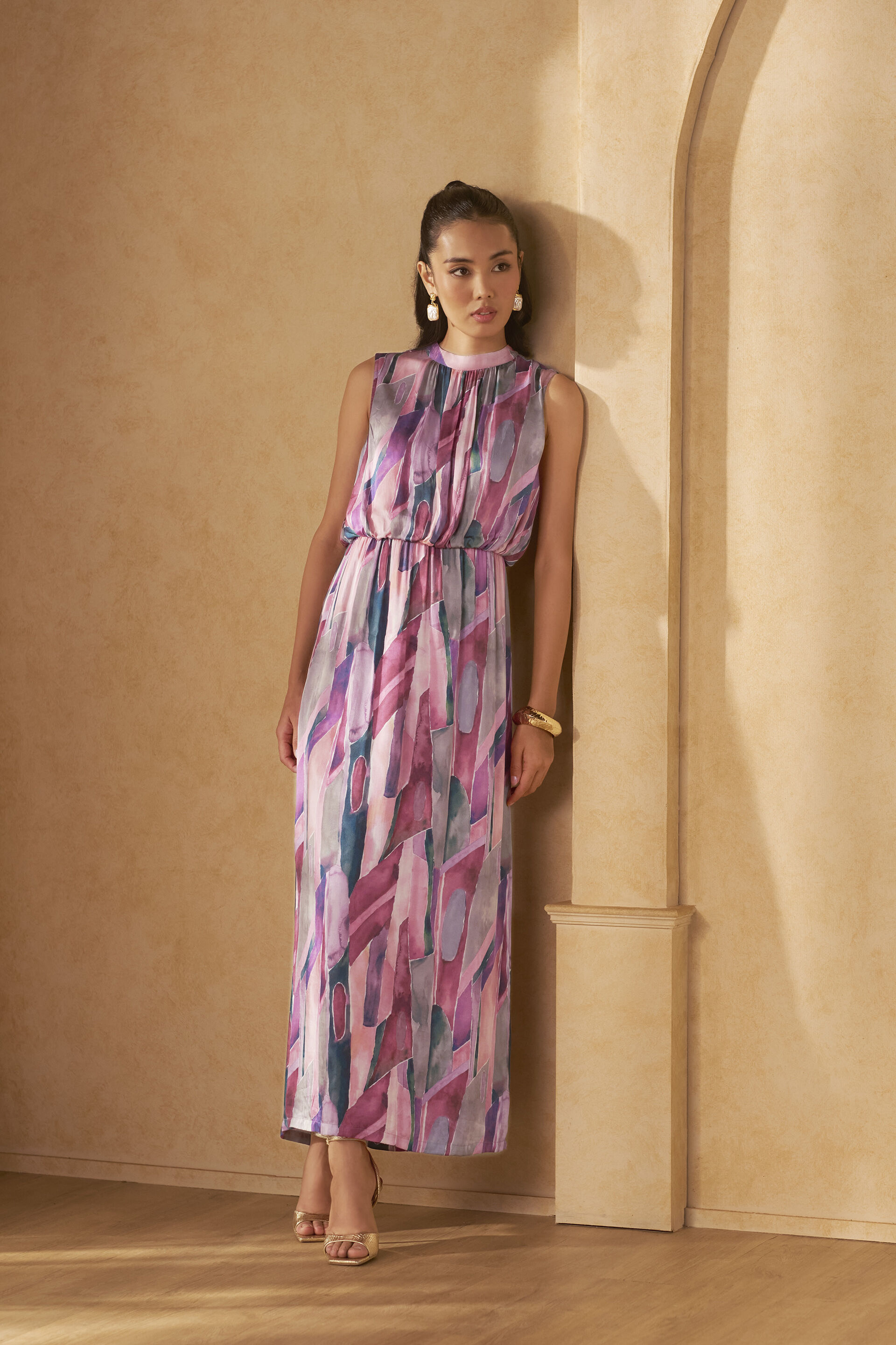 Stained Glass Viscose Maxi Dress, Pink, image 1