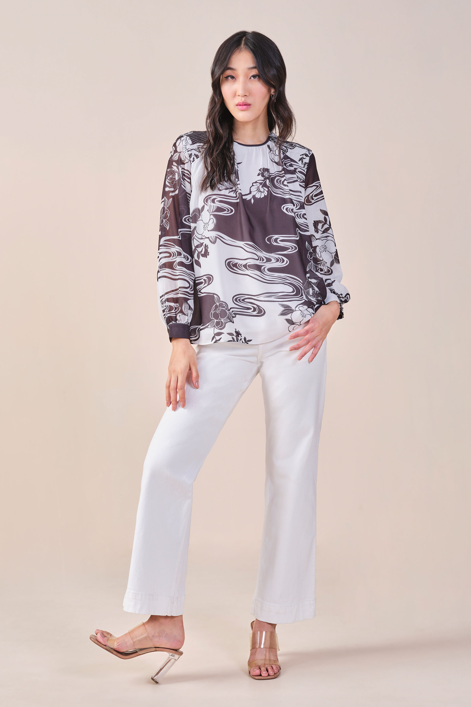 Monochrome Floral Top, Black, image 2