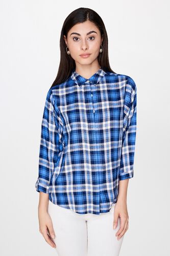 1 - Blue Checks Shirt Style Cuff Top, image 1