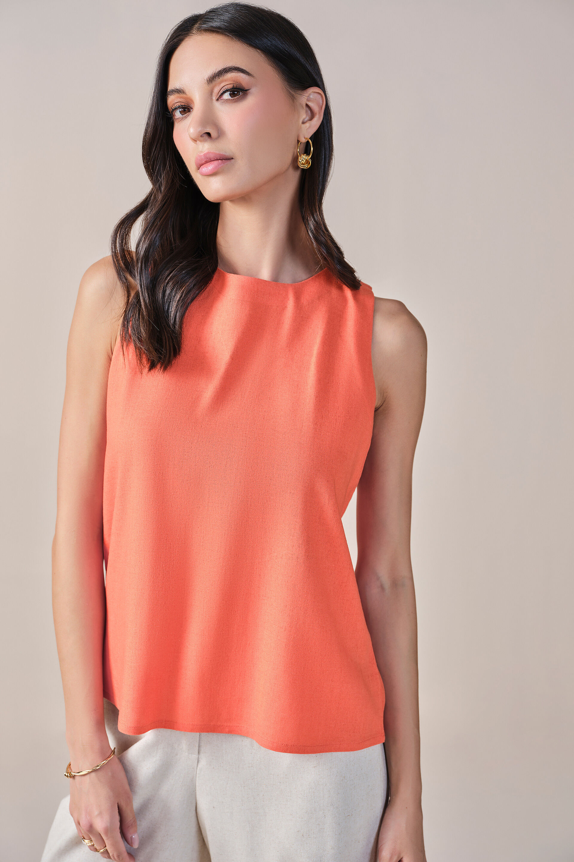 Party in the back Viscose Linen Blend Top, Orange, image 4
