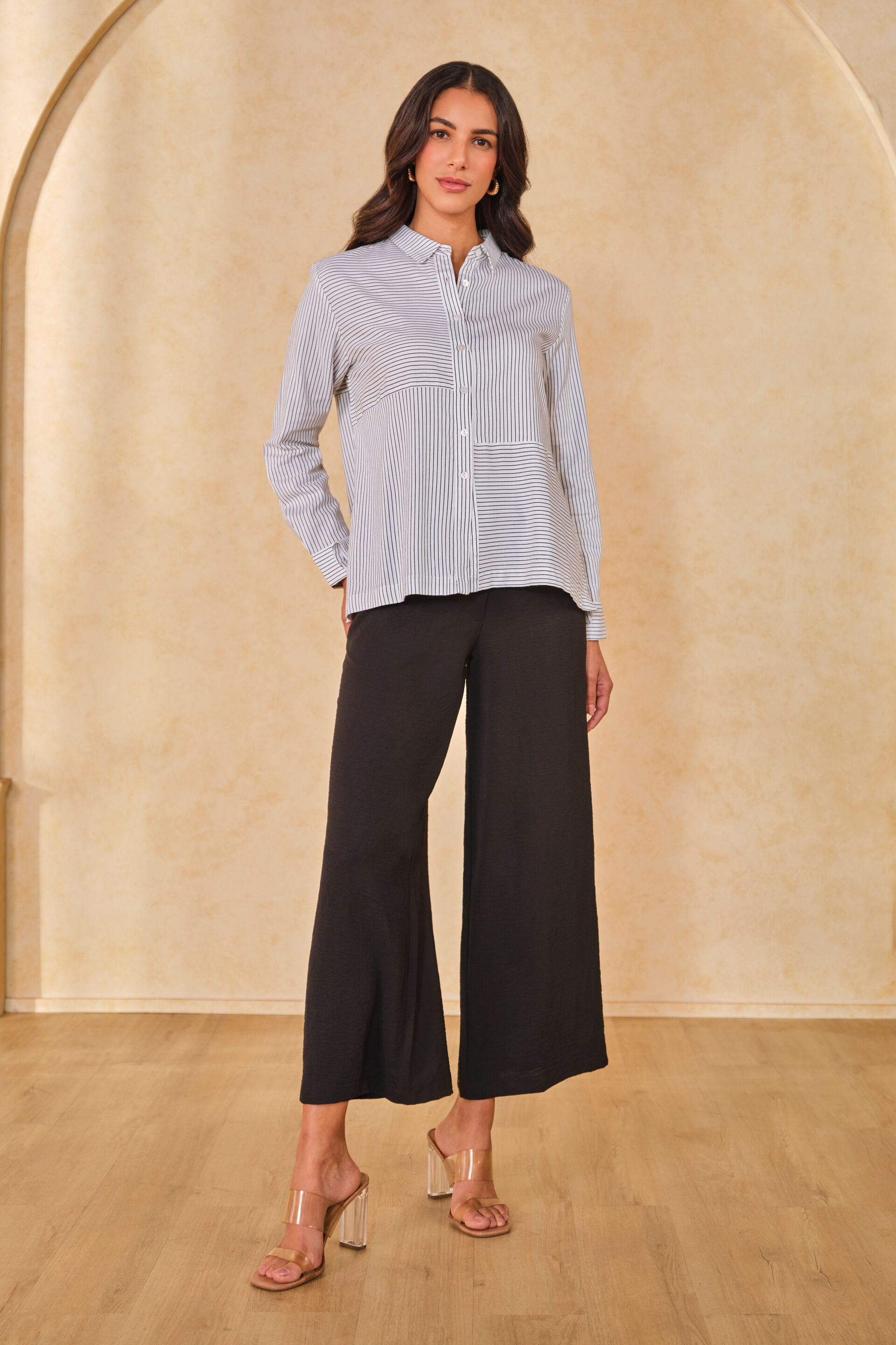 Monochrome Motion Cotton Blend Striped Shirt, White, image 2