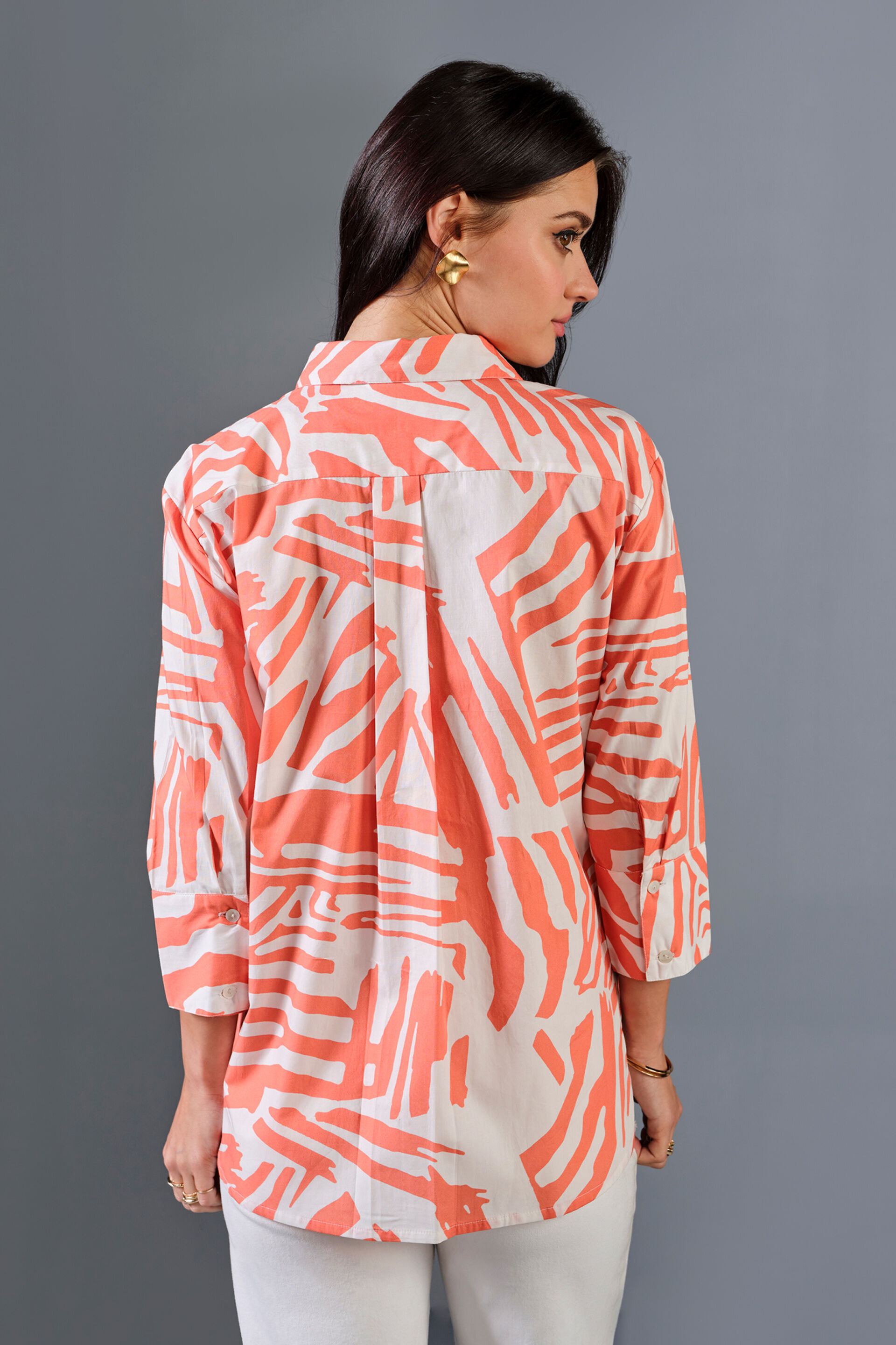 Clementine Strokes Cotton Shirt, Orange, image 5