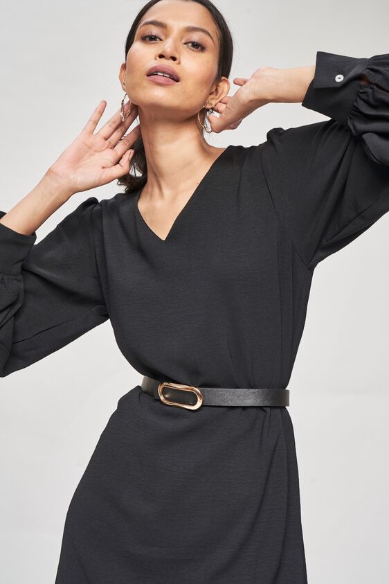 1 - Black Solid Shift Dress, image 1