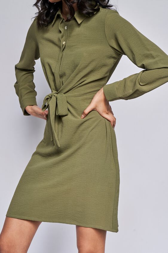 Olive Solid Straight Dress, Olive, image 4