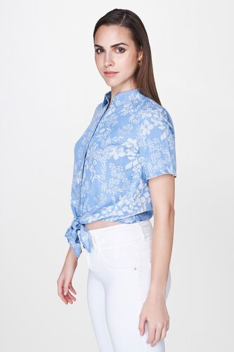 2 - Light Blue Floral Tie-Ups Shirt Style Crop Top, image 2