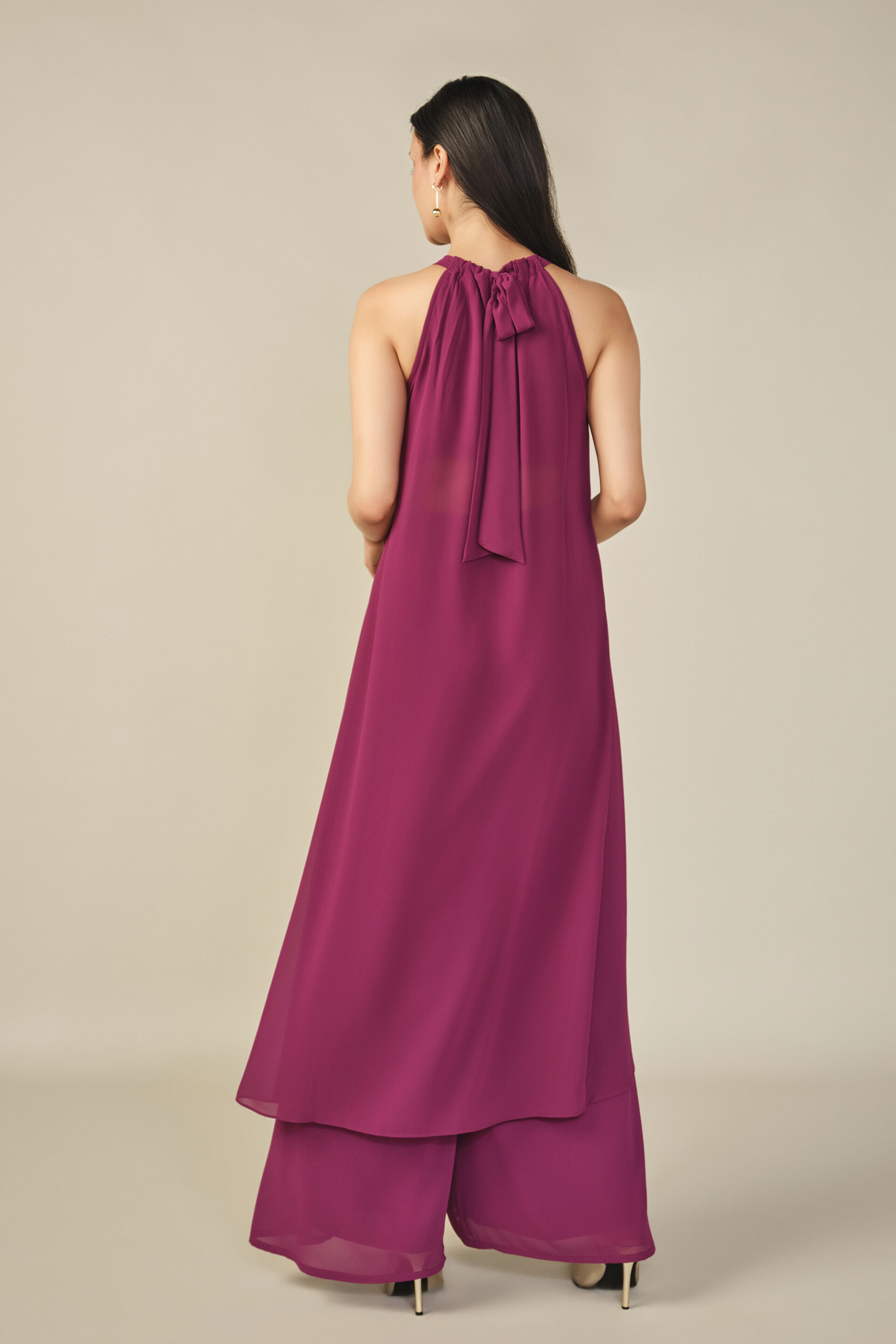 Halter Neck Asymmetric Co-ord in Burgundy, Burgundy, image 4