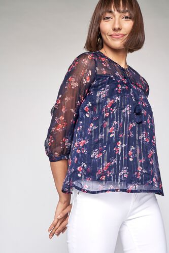1 - Navy Floral Fit and Flare Top, image 1