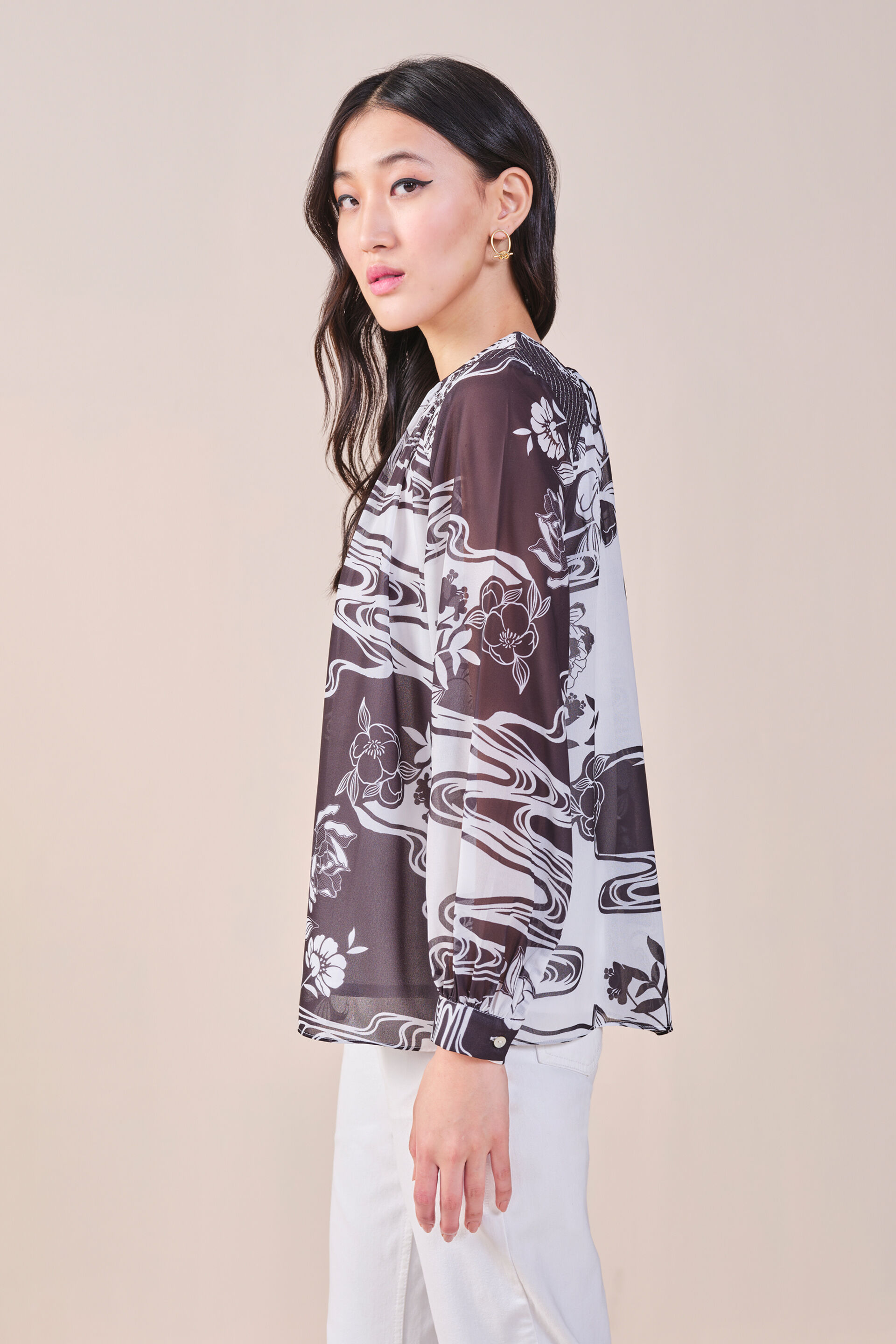 Monochrome Floral Top, Black, image 5