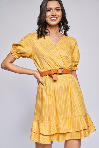 Yellow Stripes Flounce Dress, , image 1