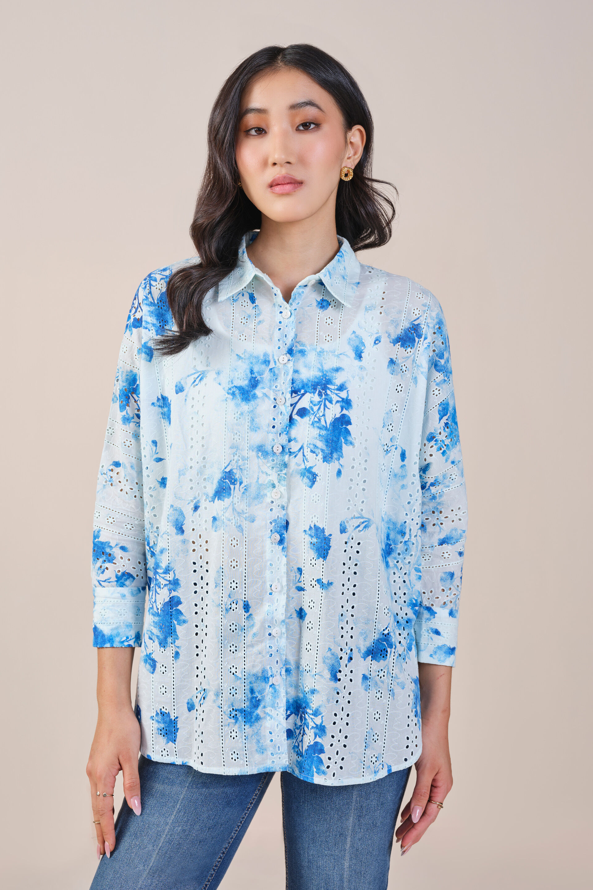 Delicate Florals Modal Shirt, White, image 3