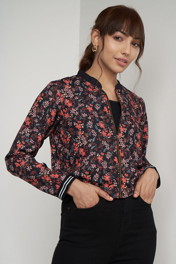 Black Floral Straight Jacket, Black, image 2