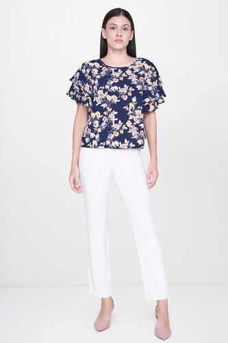 4 - Black Floral T-shirt Flutter Sleeves Top, image 4