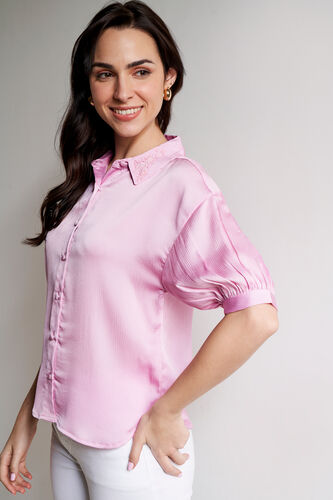 Lilac Embellished Satin Shirt, Pink, image 1