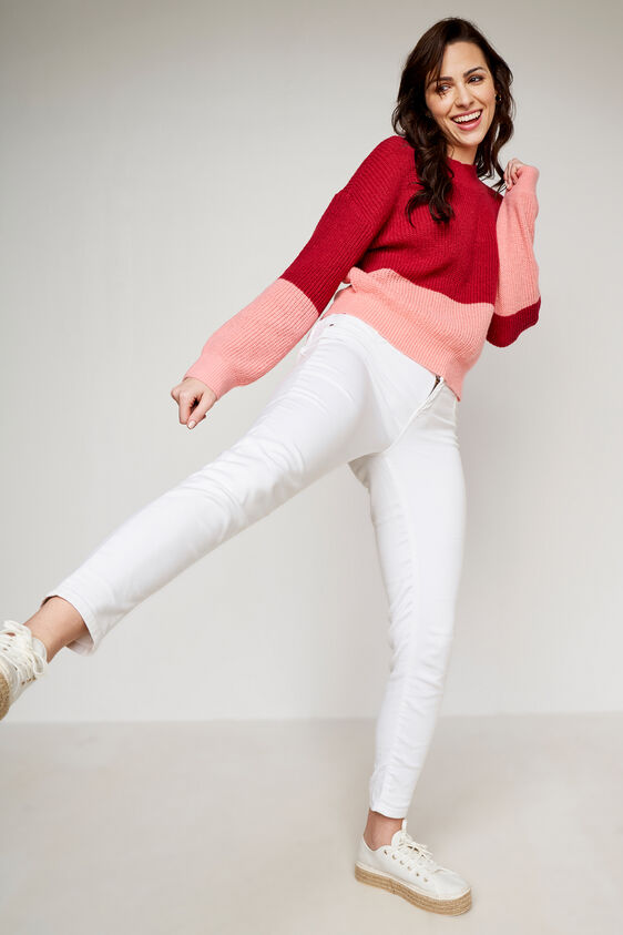 Red and Pink Colour blocked Straight Top, Red, image 2