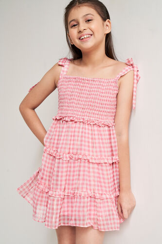 Pink Checks Flared Dress, Pink, image 2