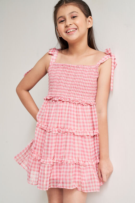 Pink Checks Flared Dress, Pink, image 2