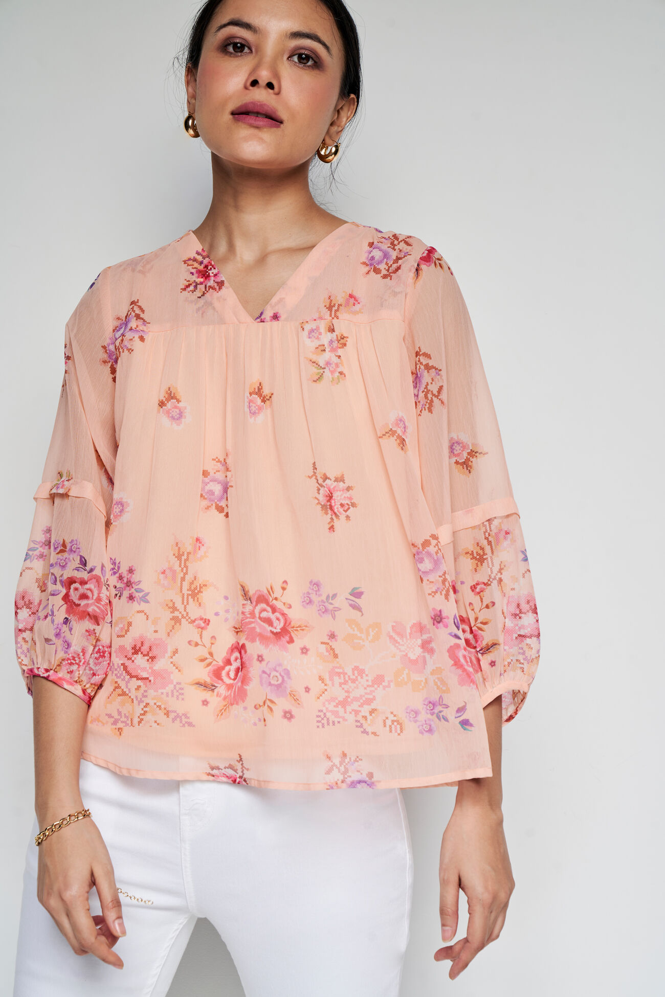 Sunup Floral Top, Peach, image 5