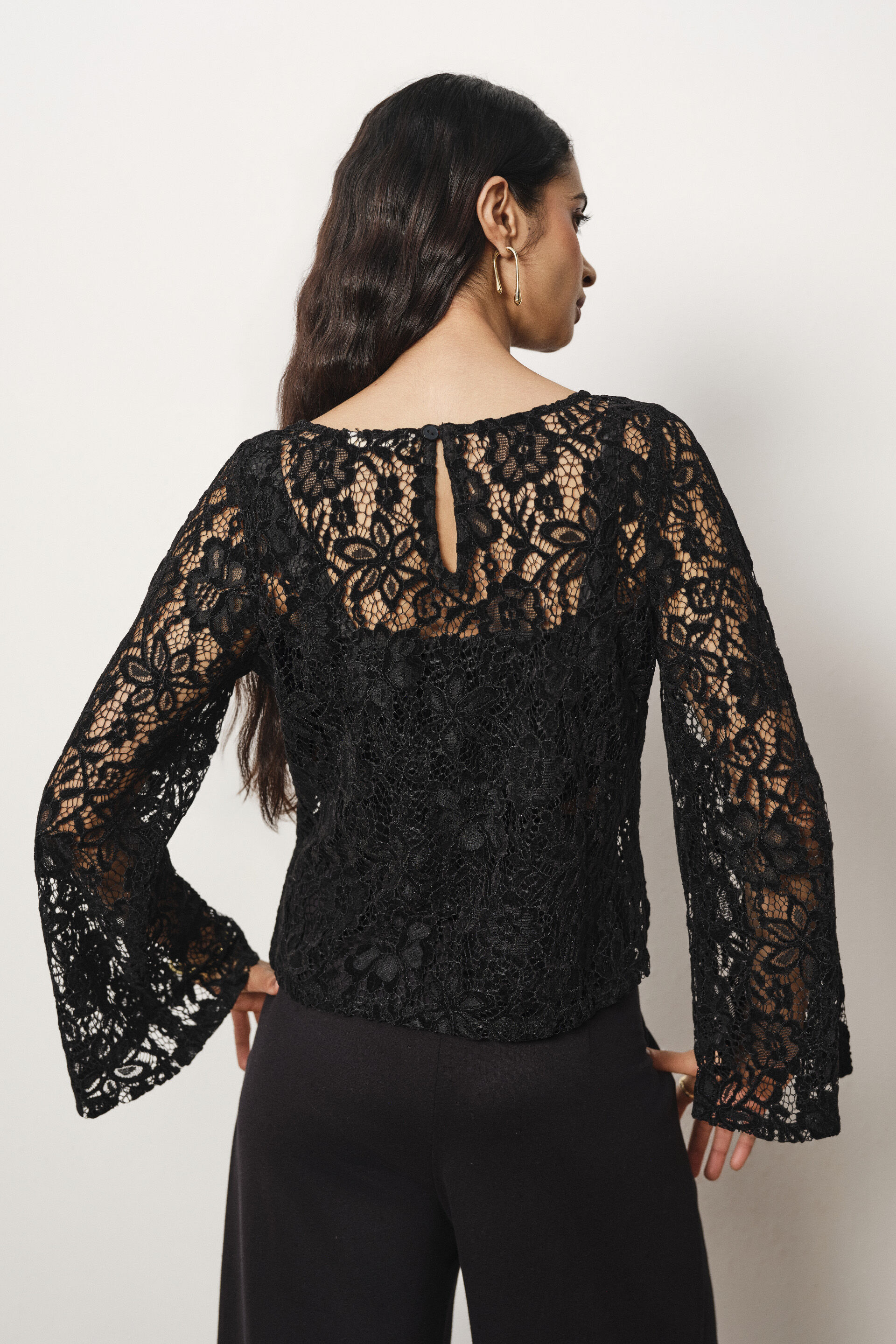 Lace Full Sleeves Top in Black, Black, image 5