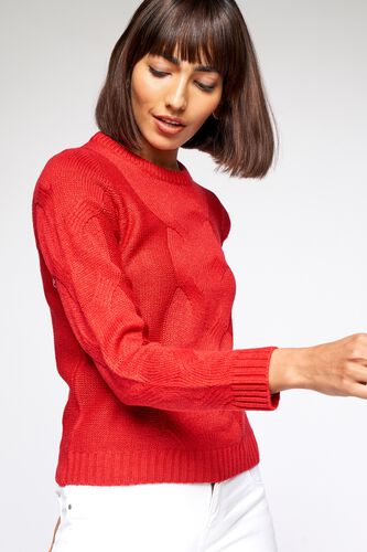 3 - Red Self Design Straight Top, image 3