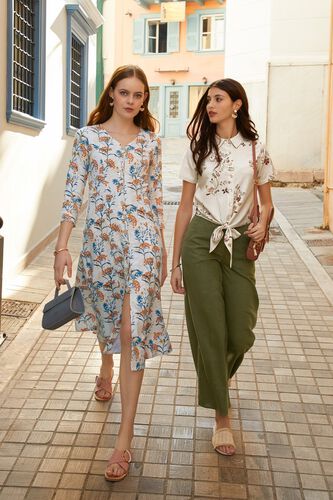 1 - Off White Floral V-Neck Dress, image 1