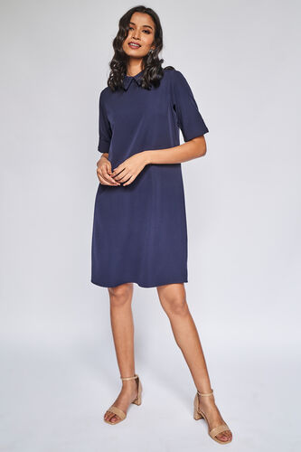 Navy Solid Straight Dress, , image 1