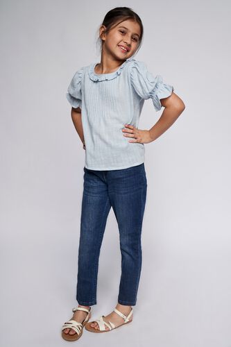 3 - Blue Self Design Straight Top, image 3