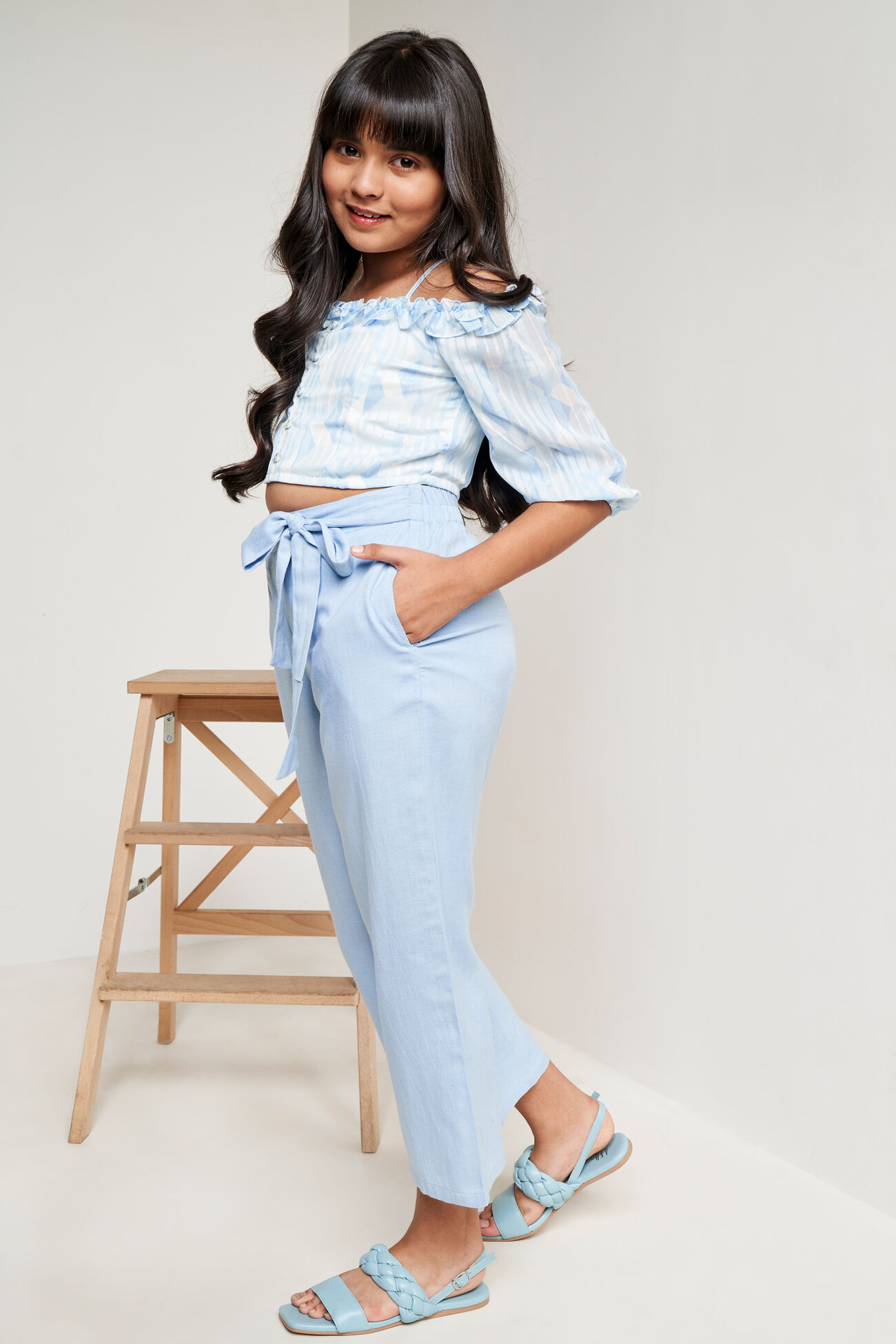 Powder Blue Floral Straight Suit, Powder Blue, image 2