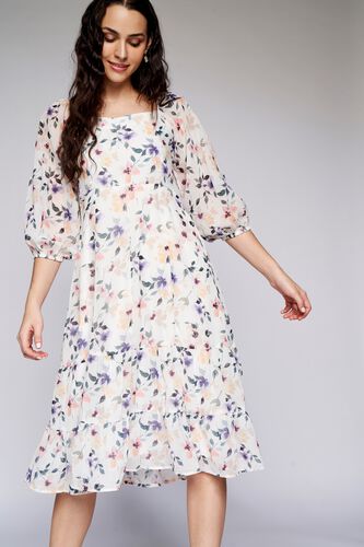 2 - White Floral Curved Dress, image 2
