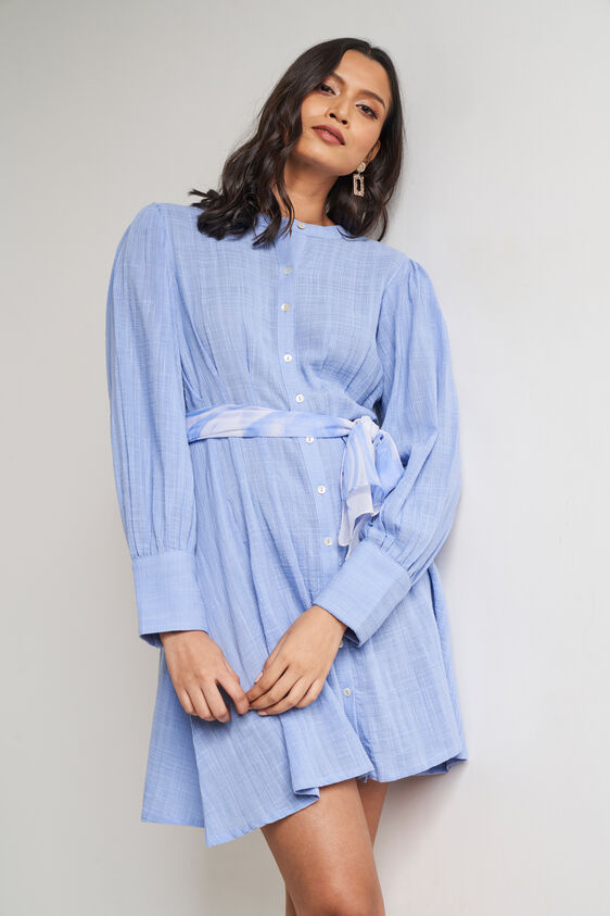 Blue Solid Straight Dress, Blue, image 2