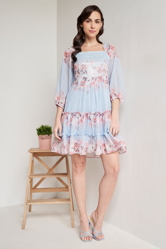 Powder Blue Floral Flounce Dress, Powder Blue, image 3
