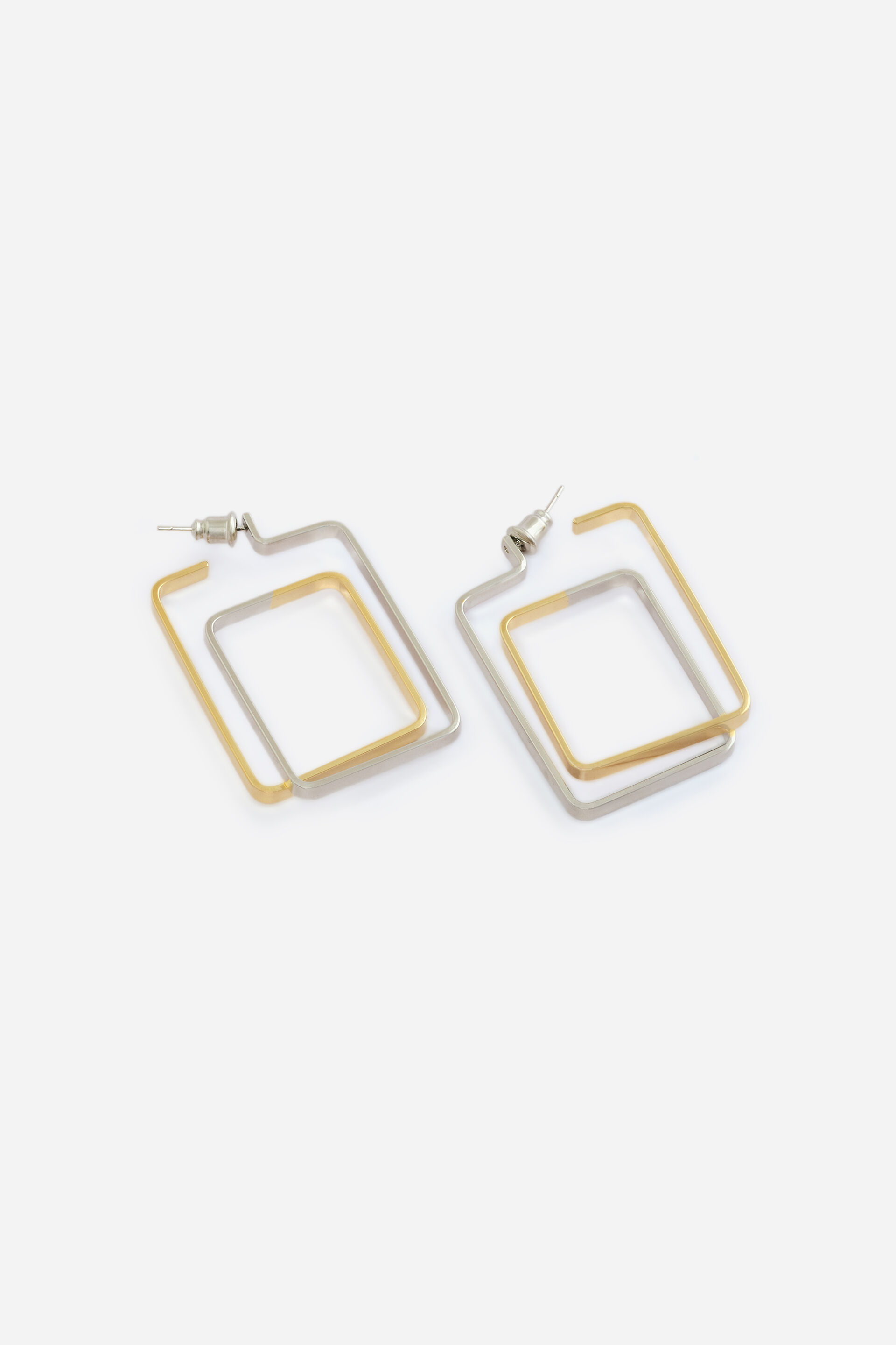 Dual Tone Square Hoop Earrings, , image 2