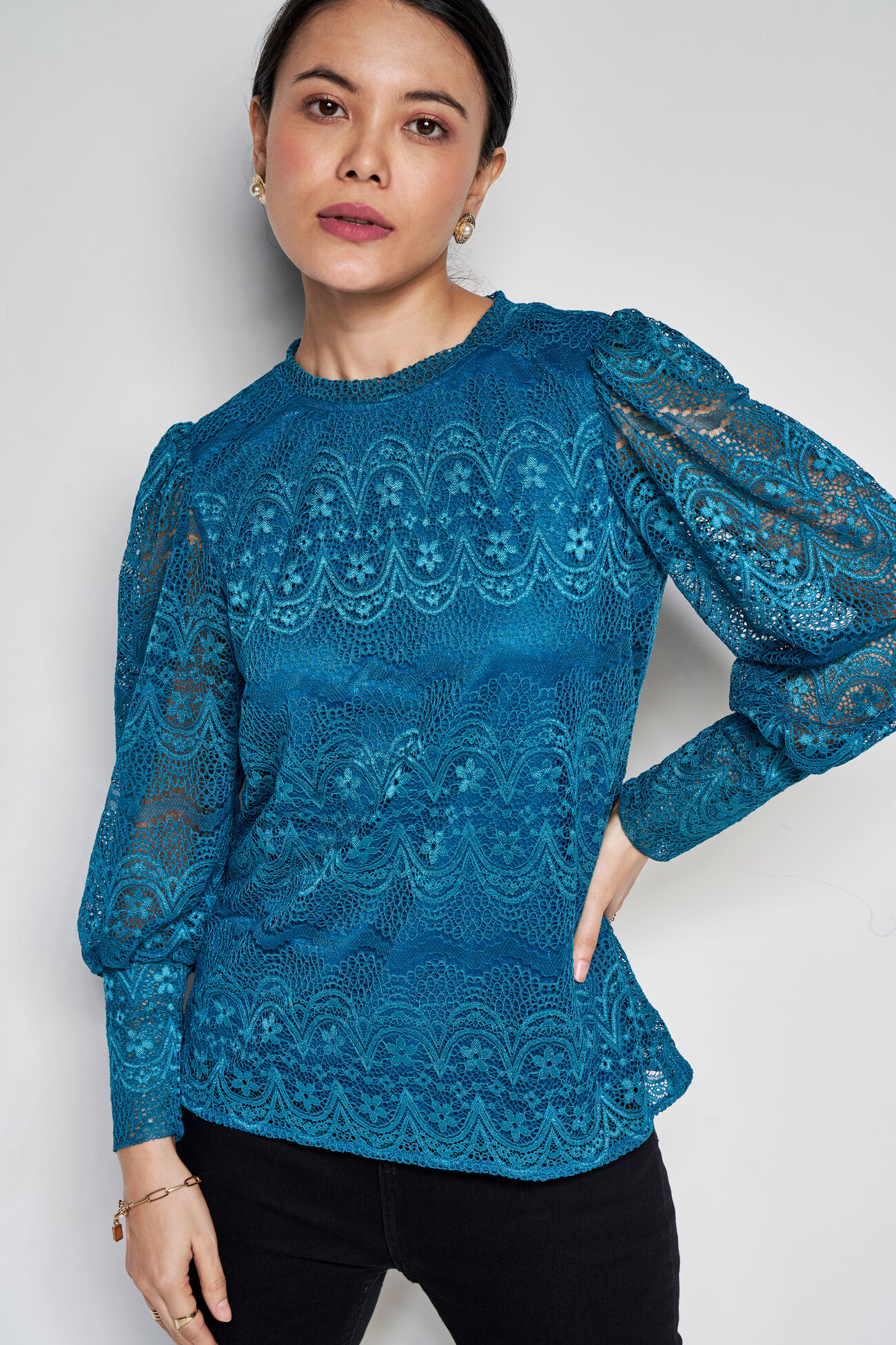 Noir Lace Top, Turquoise, image 5