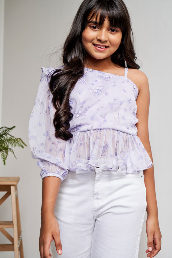 Lilac Floral Flared Top, Lilac, image 2