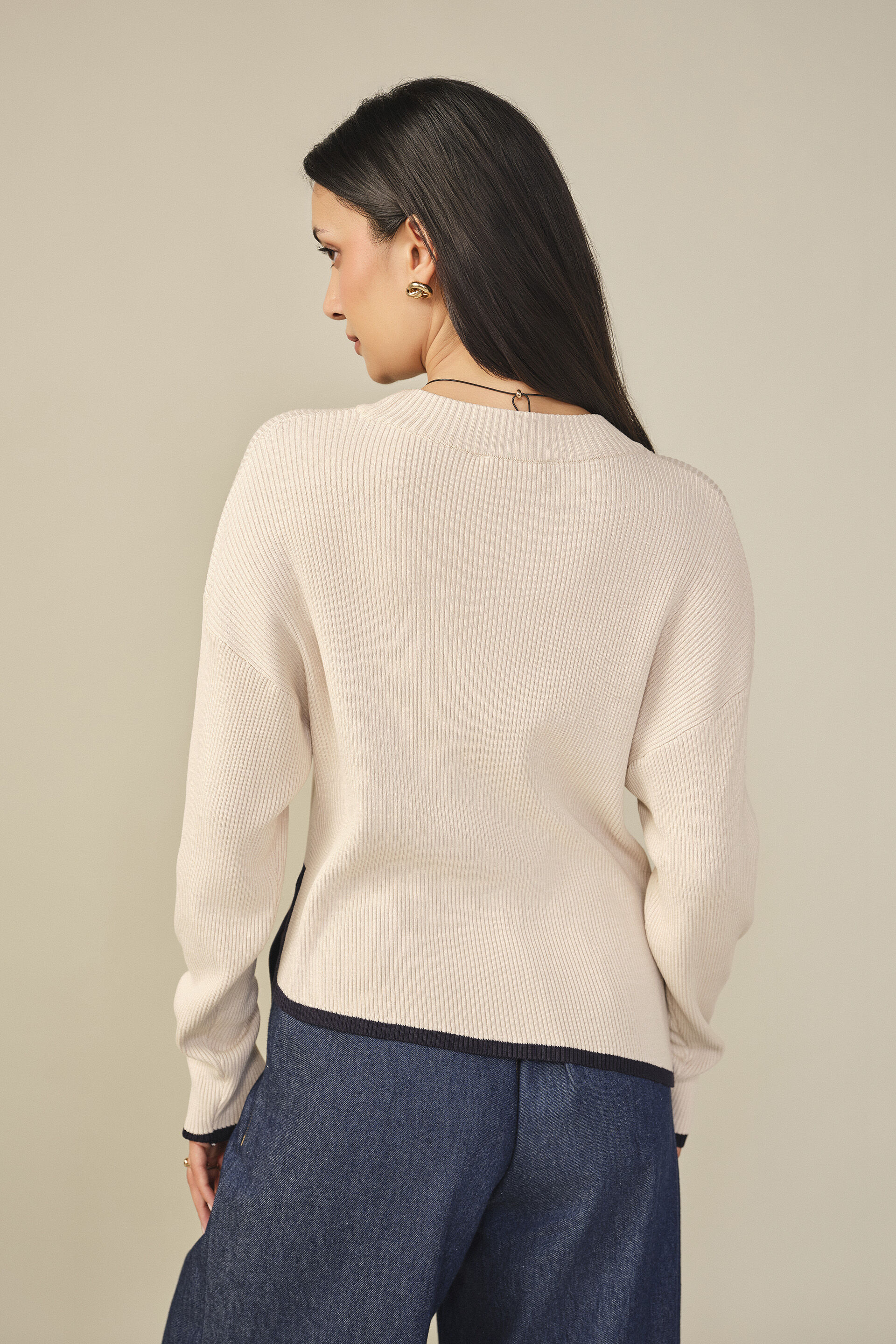 Solid Knit Pullover in Beige, Beige, image 6