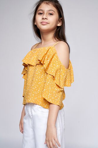 2 - Yellow Self Design Straight Top, image 2