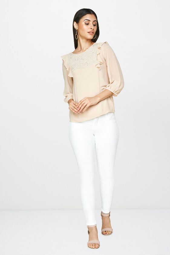 4 - Flesh Pink Embroidered Round Neck A-Line Top, image 4