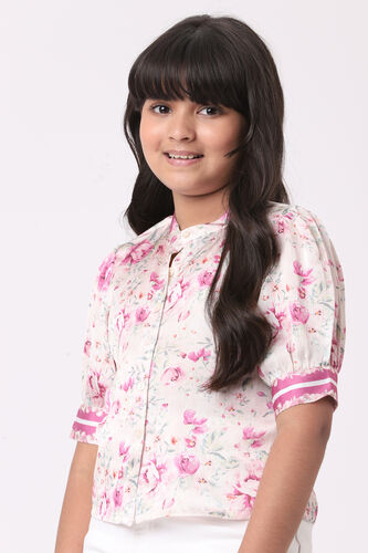 Cream and Pink Floral Straight Top, Cream, image 1