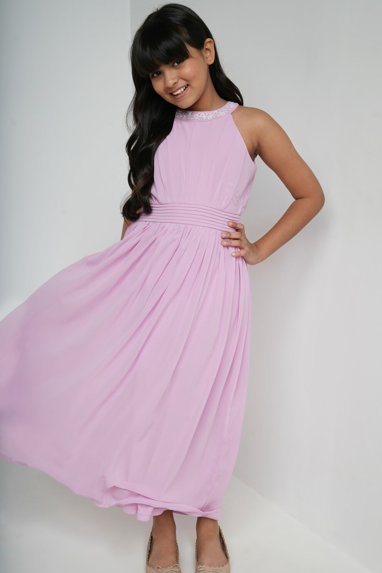 Lilac Solid Straight Gown, Lilac, image 1