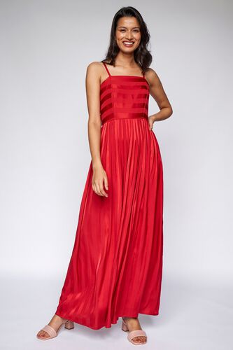 3 - Red Self Design Fit and Flare Gown, image 3