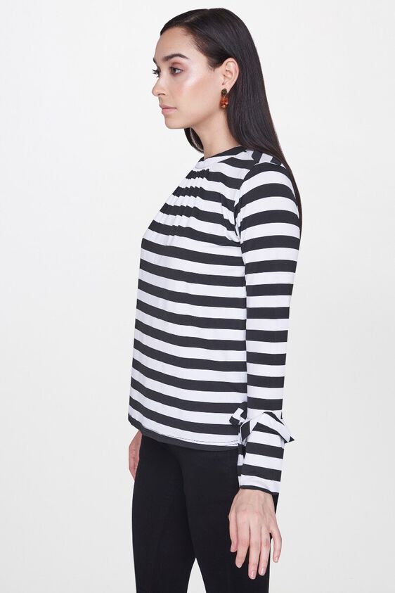 3 - Black - White Stripes Pleated Straight Top, image 3