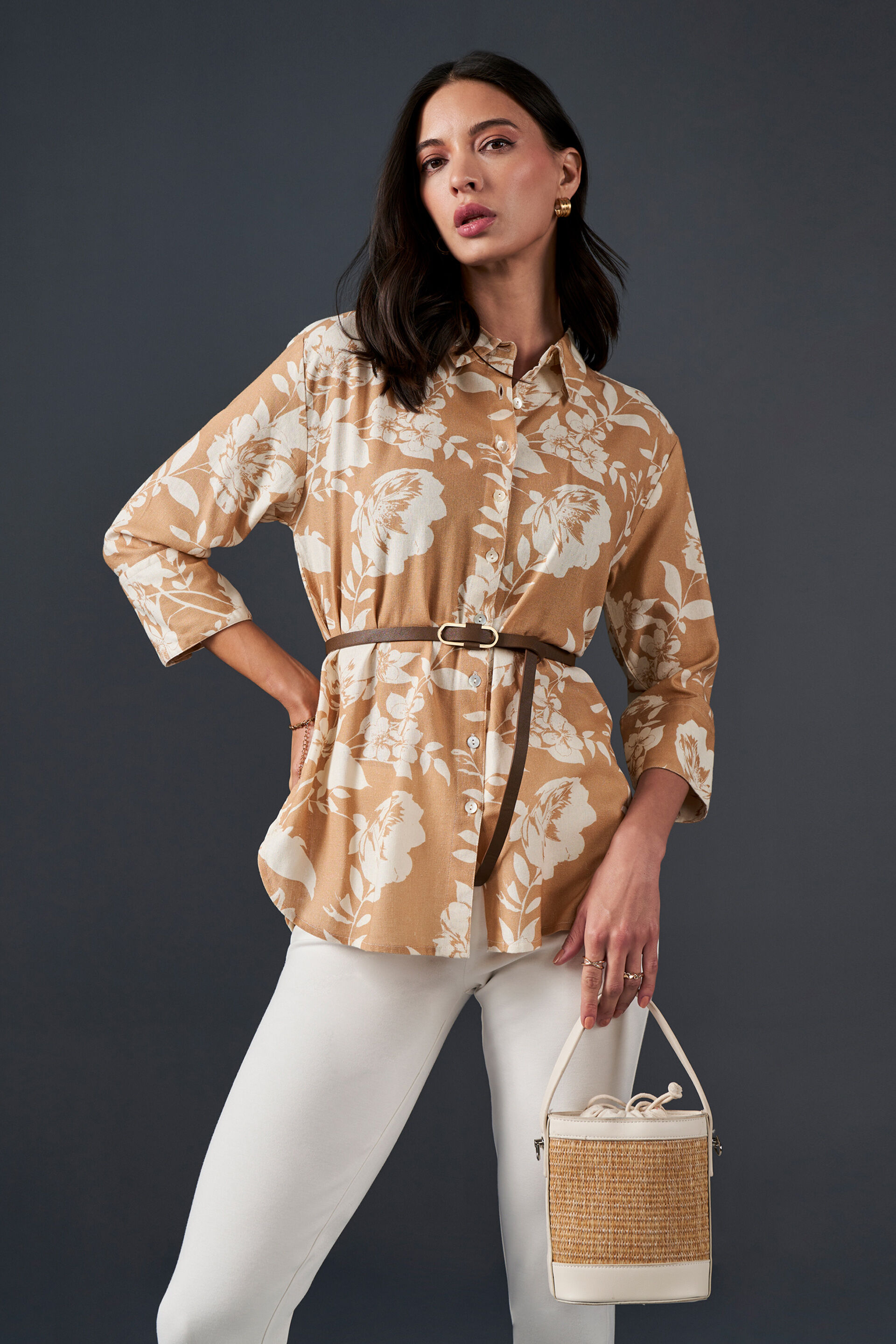 Sepia Garden Viscose Shirt, Beige, image 1