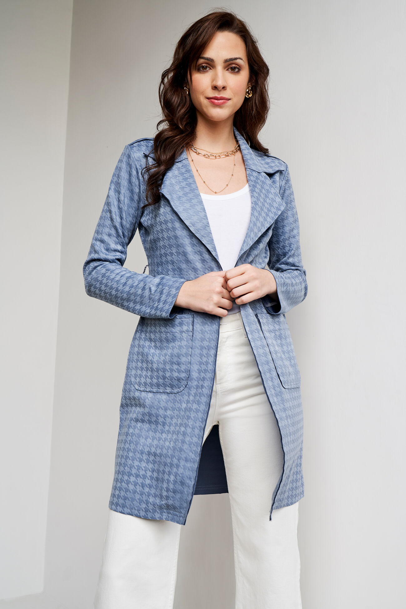 Blue Solid Long Length Jacket, Blue, image 4