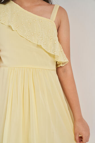 Yellow Solid Flounce Dress, Yellow, image 6