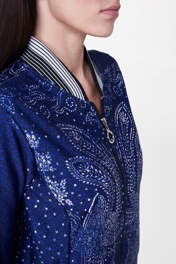 5 - Indigo Abstract Choker Neck A-Line Jacket, image 5