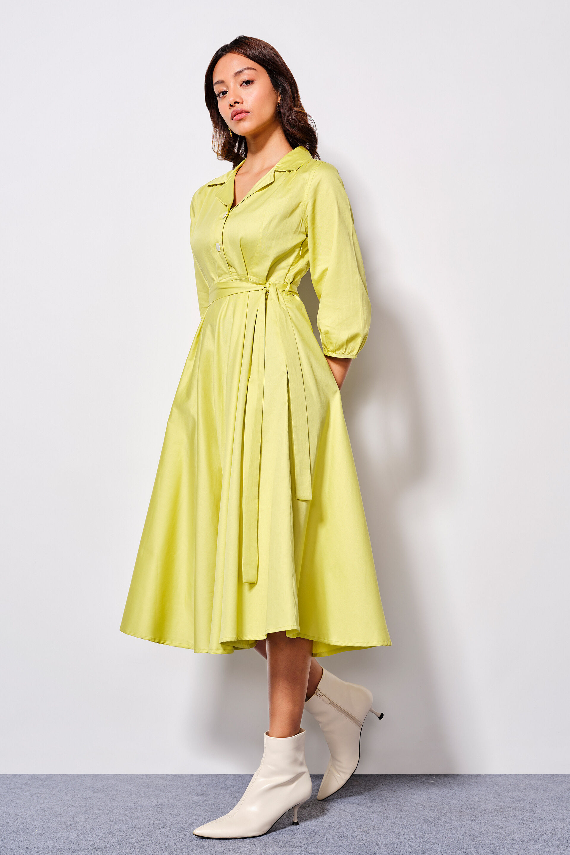 Zesty Citrus Cotton Dress, Lime, image 2