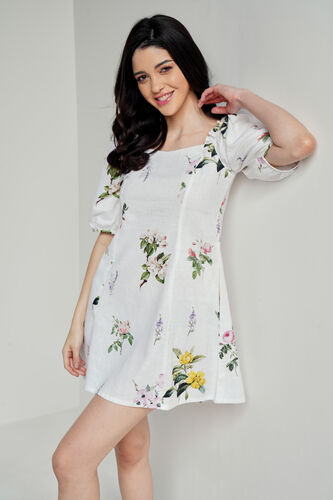 White Floral Flared Dress, White, image 4