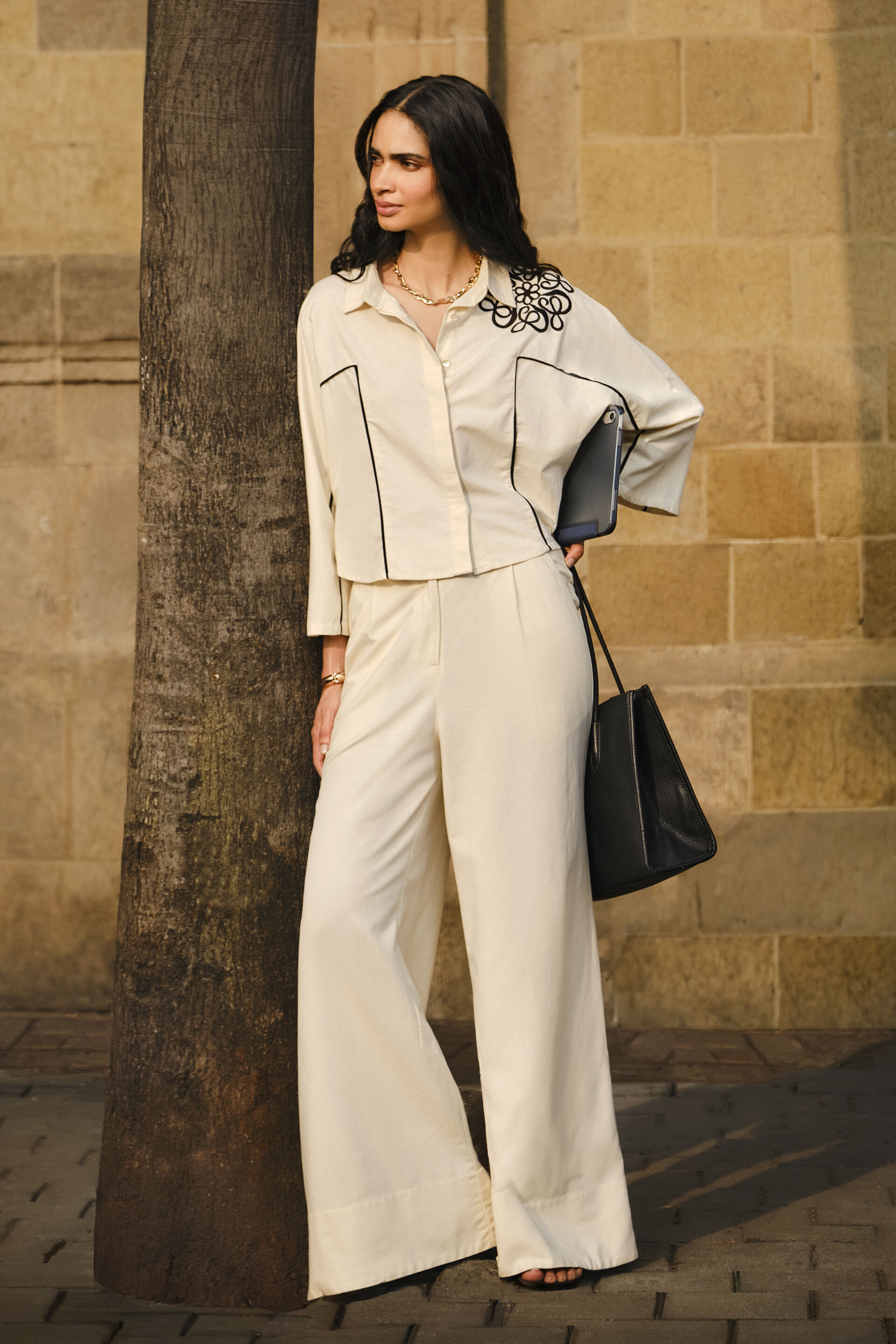 Mariette Embroidered White Shirt, Beige, image 2