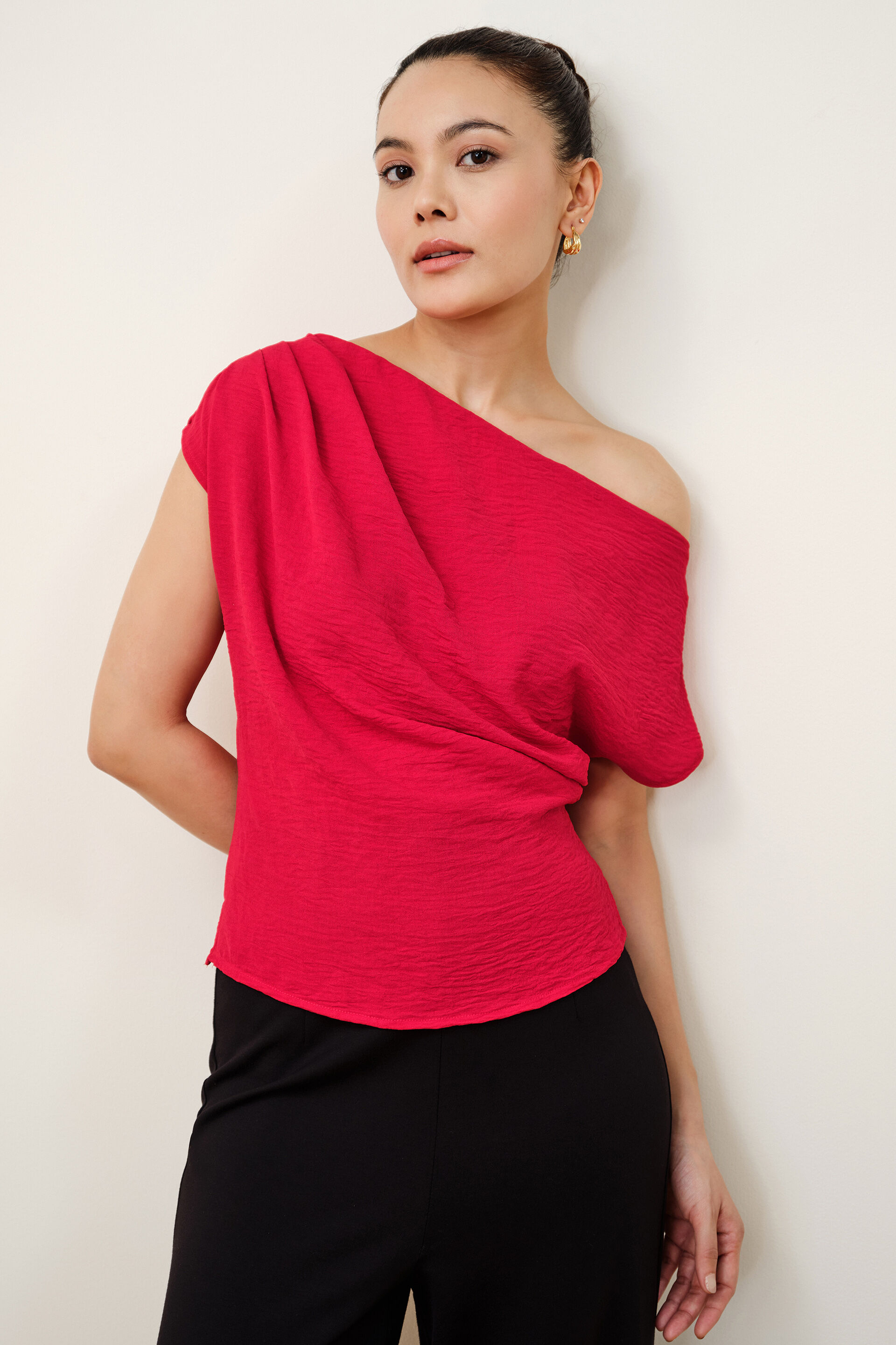 Poppy Red Drop-Shoulder Top, Red, image 1