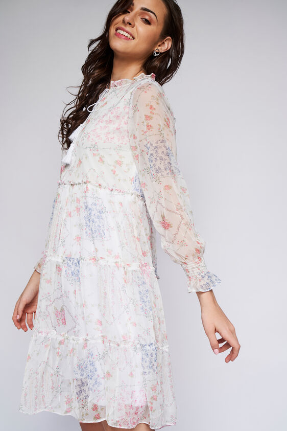 White Floral Fit & Flare Dress, White, image 1