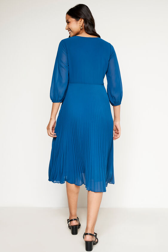 Solid Flared Midi Dress, Teal, image 4